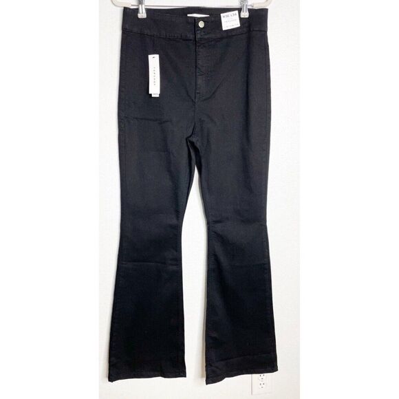 TOPSHOP BLACK HIGH WAIST FLARE LEG‎  BOHO STRETCH JEANS W 36 L 34 NWT - Picture 1 of 3